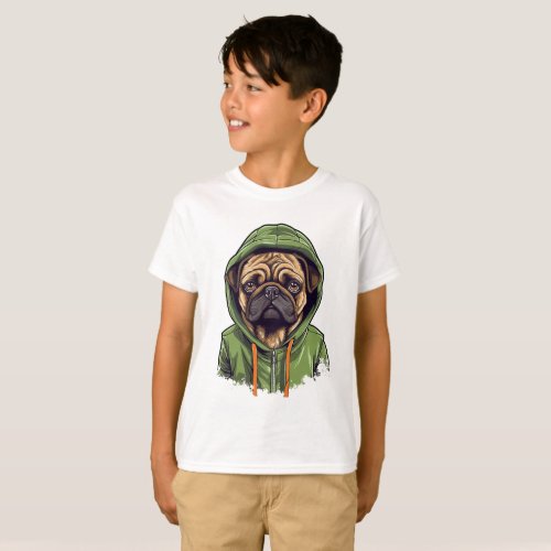 Pug Dog Wearing Green Hoodie T_Shirt