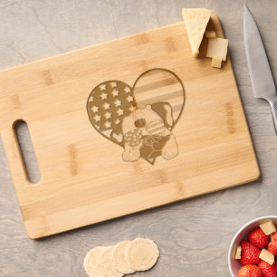 Pug Dog Wearing Sunglasses USA Flag Heart Wood Engraved Cutting Board