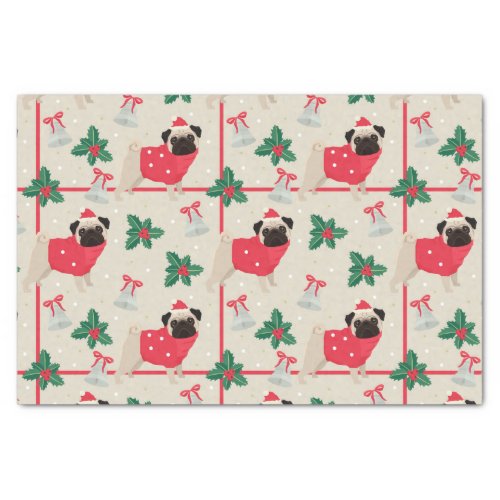 Pug Dog Wearing Sweater  Christmas Santa Hat Tissue Paper