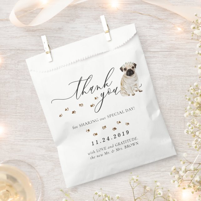 Pug dog Wedding Thank You Favor Bag (Clipped)
