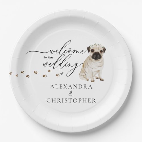 Pug Dog Welcome to wedding set Paper Plates