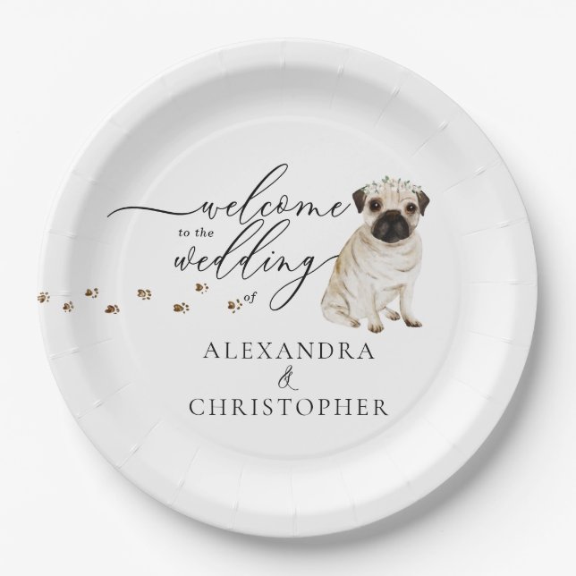 Pug Dog Welcome to wedding set Paper Plates (Front)
