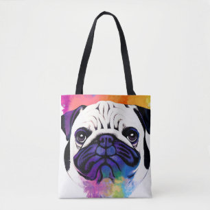 Pug Dog Wild Nature Animal Colors Art Painting Tote Bag