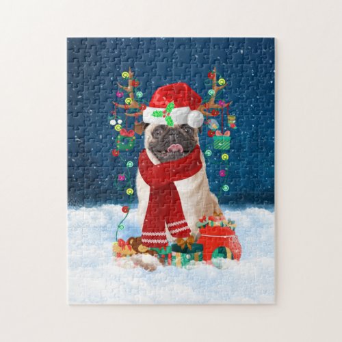 Pug dog with Christmas gifts Jigsaw Puzzle