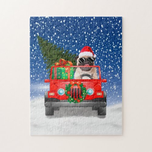 Pug dog with Christmas gifts Jigsaw Puzzle