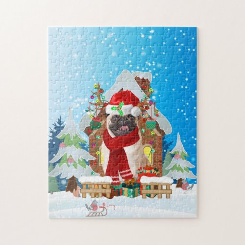 Pug dog with Christmas gifts Jigsaw Puzzle