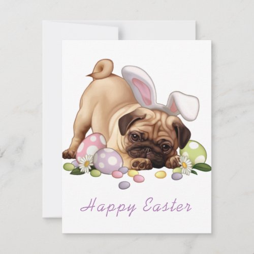 Pug Dog With Easter Bunny Ears Holiday Card