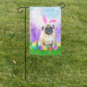 Pug Dog with Easter Eggs Bunny Chicks  Garden Flag