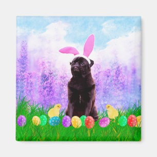 Pug Dog with Easter Eggs Bunny Chicks Magnet