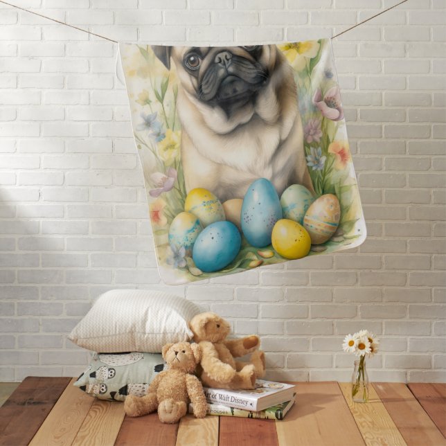 Pug Dog with Easter Eggs Holiday  Baby Blanket (In Situ)