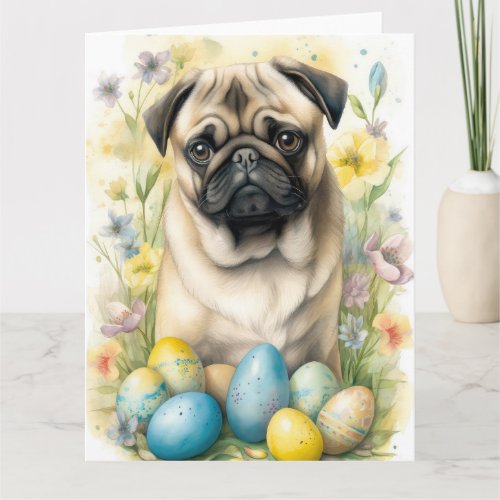 Pug Dog with Easter Eggs Holiday  Card