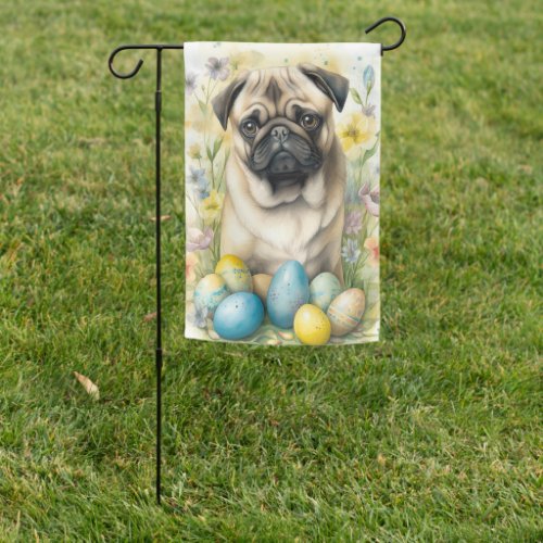 Pug Dog with Easter Eggs Holiday  Garden Flag