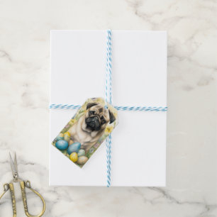 Pug Dog with Easter Eggs Holiday Gift Tags