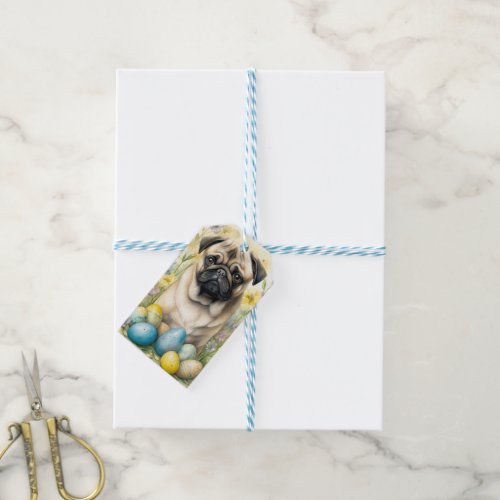 Pug Dog with Easter Eggs Holiday  Gift Tags