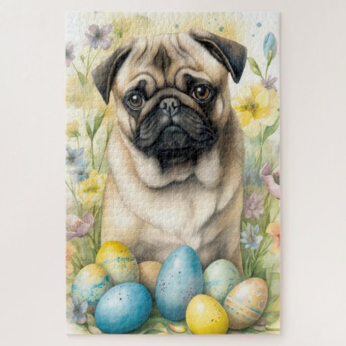 Pug Dog with Easter Eggs Holiday  Jigsaw Puzzle