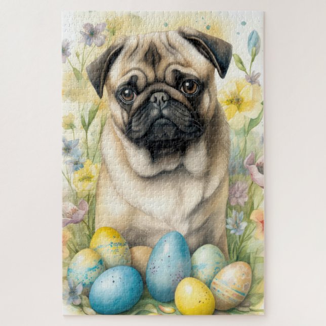 Pug Dog with Easter Eggs Holiday  Jigsaw Puzzle (Vertical)
