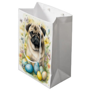 Pug Dog with Easter Eggs Holiday Medium Gift Bag