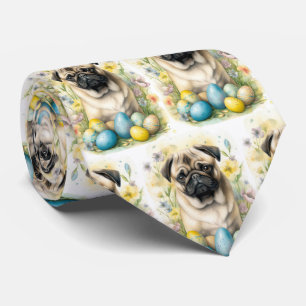 Pug Dog with Easter Eggs Holiday Neck Tie