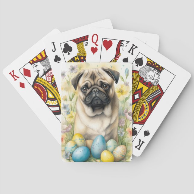 Pug Dog with Easter Eggs Holiday  Poker Cards (Back)
