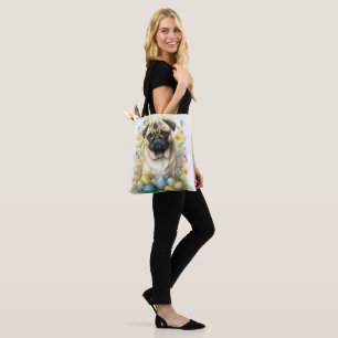 Pug Dog with Easter Eggs Holiday Tote Bag