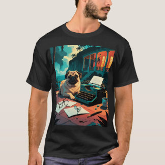 Pug Dog with glossy fur and a gentleman vintage ty T-Shirt