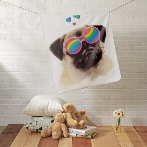 Pug Dog with Hearts Valentines Day  Baby Blanket