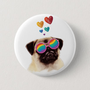 Pug Dog with Hearts Valentine's Day Button