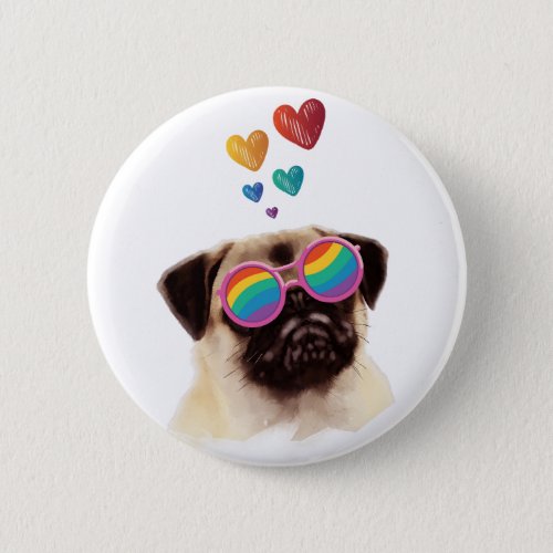 Pug Dog with Hearts Valentines Day Button
