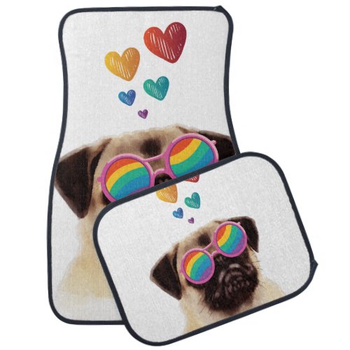 Pug Dog with Hearts Valentines Day Car Floor Mat
