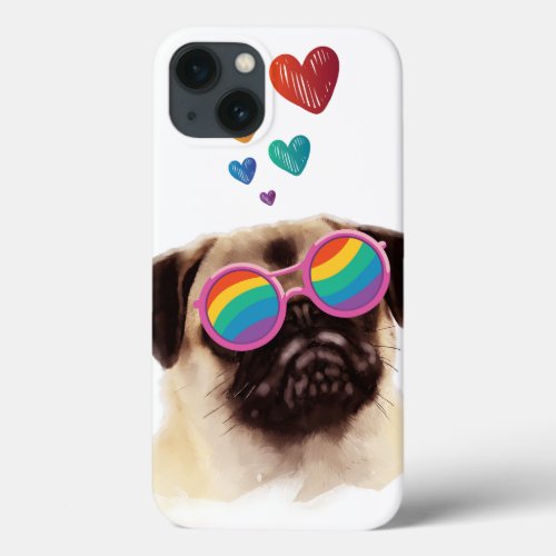 Pug Dog with Hearts Valentines Day iPhone 13 Case