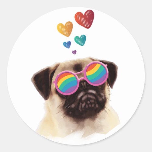 Pug Dog with Hearts Valentines Day Classic Round Sticker