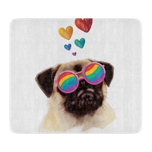 Pug Dog with Hearts Valentines Day Cutting Board