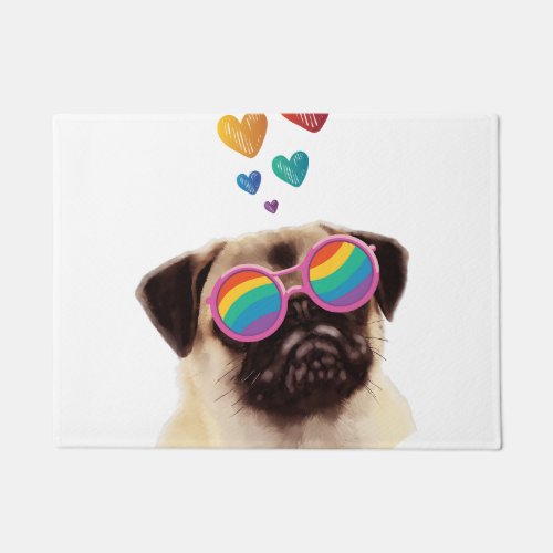 Pug Dog with Hearts Valentines Day Doormat