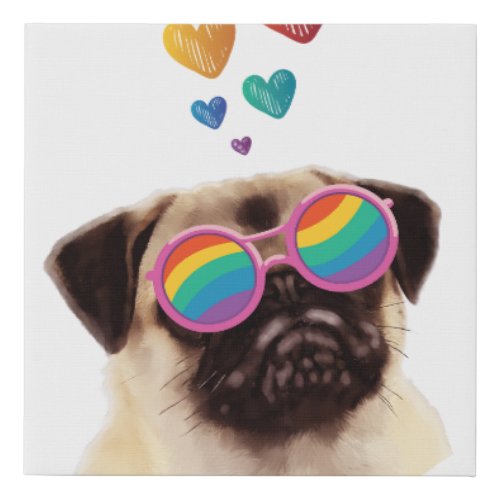 Pug Dog with Hearts Valentines Day Faux Canvas Print