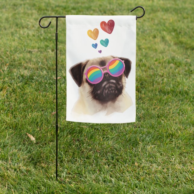 Pug Dog with Hearts Valentine's Day Garden Flag (In SItu)