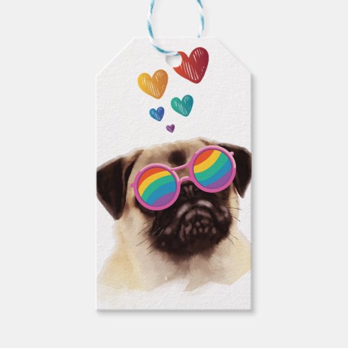 Pug Dog with Hearts Valentines Day  Gift Tags