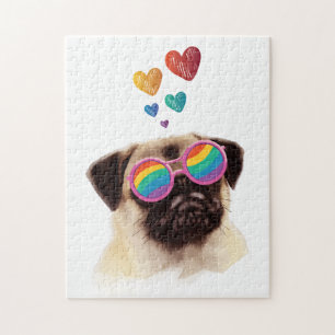 Pug Dog with Hearts Valentine's Day Jigsaw Puzzle
