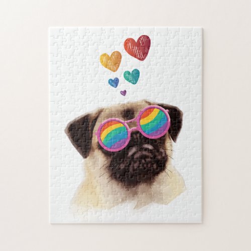 Pug Dog with Hearts Valentines Day Jigsaw Puzzle