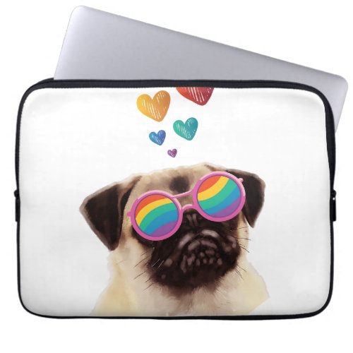 Pug Dog with Hearts Valentines Day Laptop Sleeve