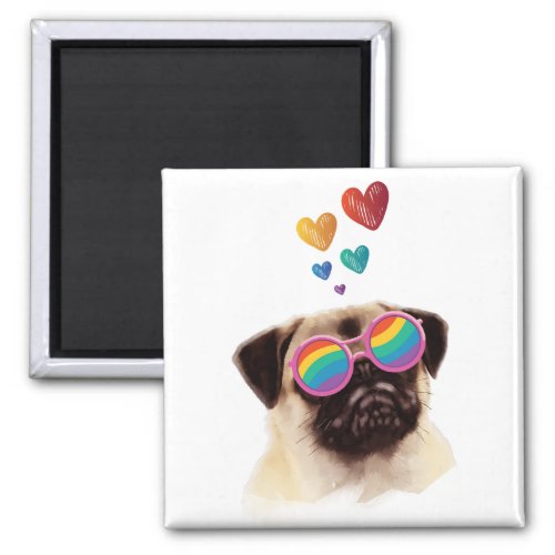 Pug Dog with Hearts Valentines Day Magnet