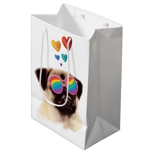 Pug Dog with Hearts Valentines Day Medium Gift Bag