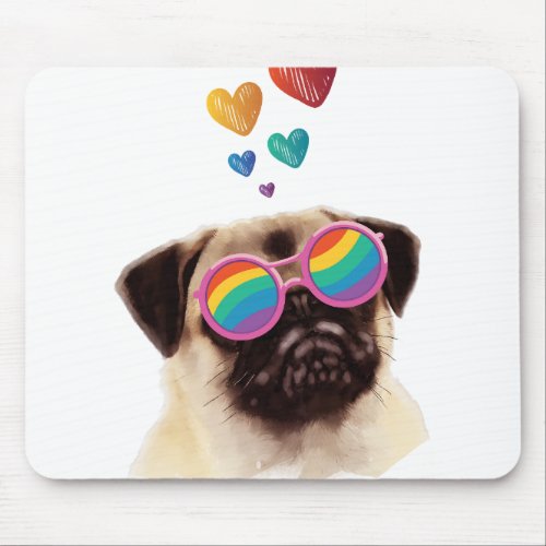 Pug Dog with Hearts Valentines Day Mouse Pad
