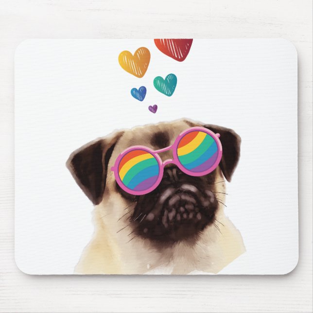Pug Dog with Hearts Valentine's Day Mouse Pad (Front)