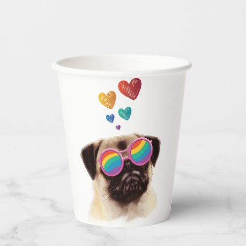 Pug Dog with Hearts Valentines Day Paper Cups