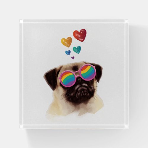 Pug Dog with Hearts Valentines Day Paperweight