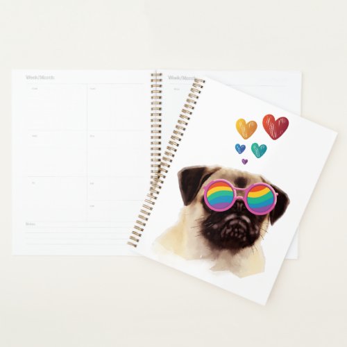 Pug Dog with Hearts Valentines Day Planner