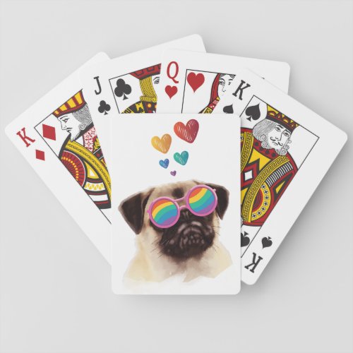 Pug Dog with Hearts Valentines Day Playing Cards