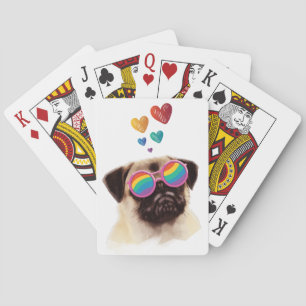 Pug Dog with Hearts Valentine's Day Poker Cards