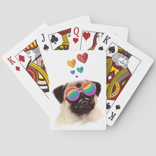 Pug Dog with Hearts Valentine's Day Poker Cards (Back)