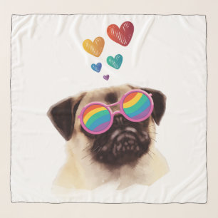 Pug Dog with Hearts Valentine's Day Scarf